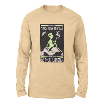 I Mostly Want Peace, Love And Weed Men/Unisex Drop Shoulder Sweatshirt in Heather Sand Dune color